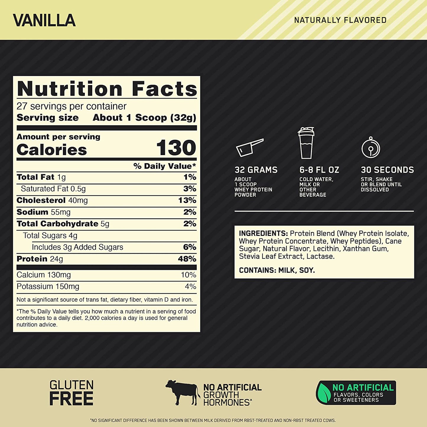 Gold Standard 100% Whey Naturally Flavored Optimum Nutrition - Proteína YA