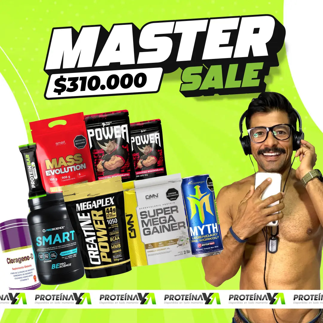 Megaplex 2 lb + Smart 3 lb + Evolution 2 lb + Super Mega Gainer 2 lb + Creatina Power 500 y 150 g + Obsequios