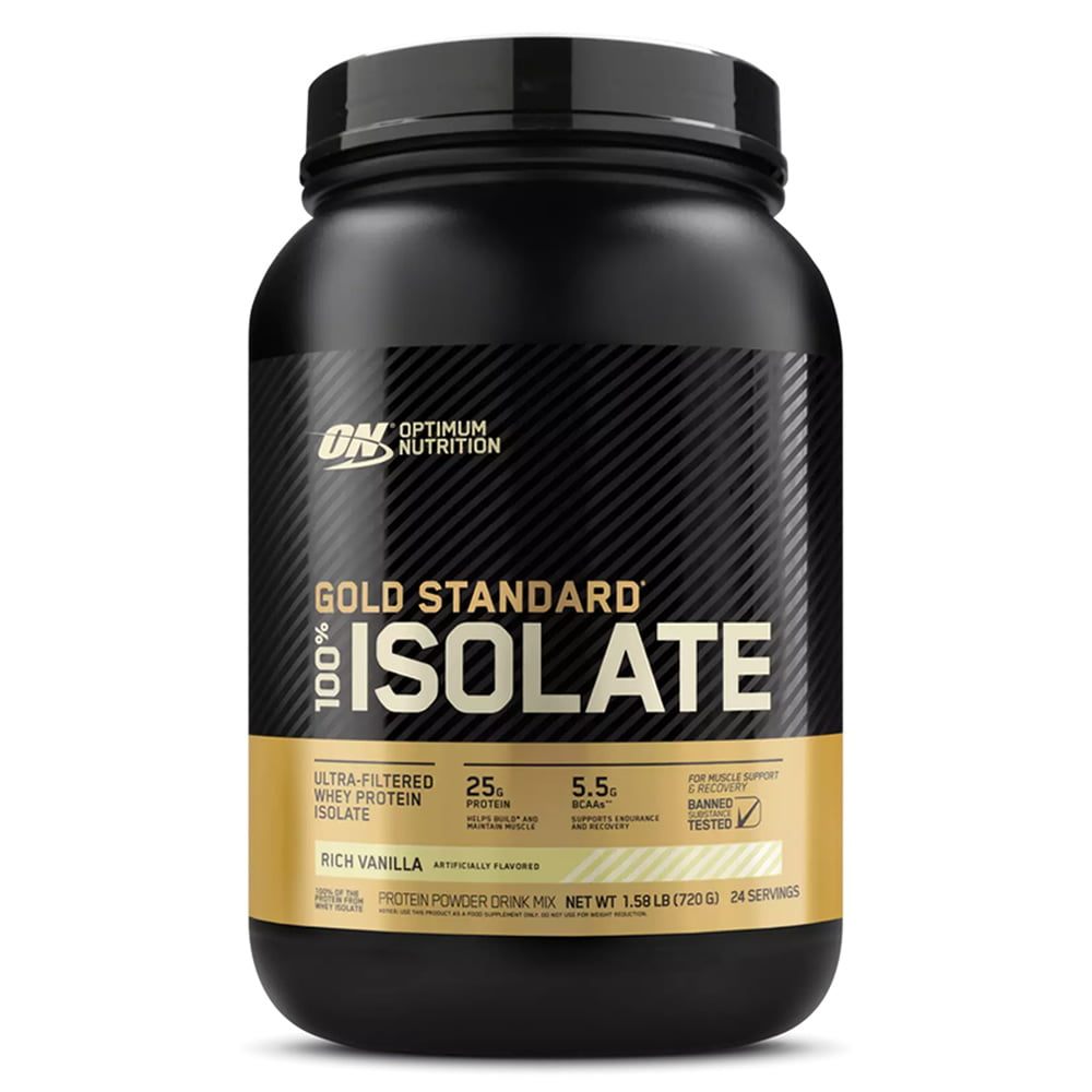 Proteína Limpia Gold Standard 100% Isolate Optimum Nutrition en presentación de  sabor a vainilla y 25 g de proteína por porción